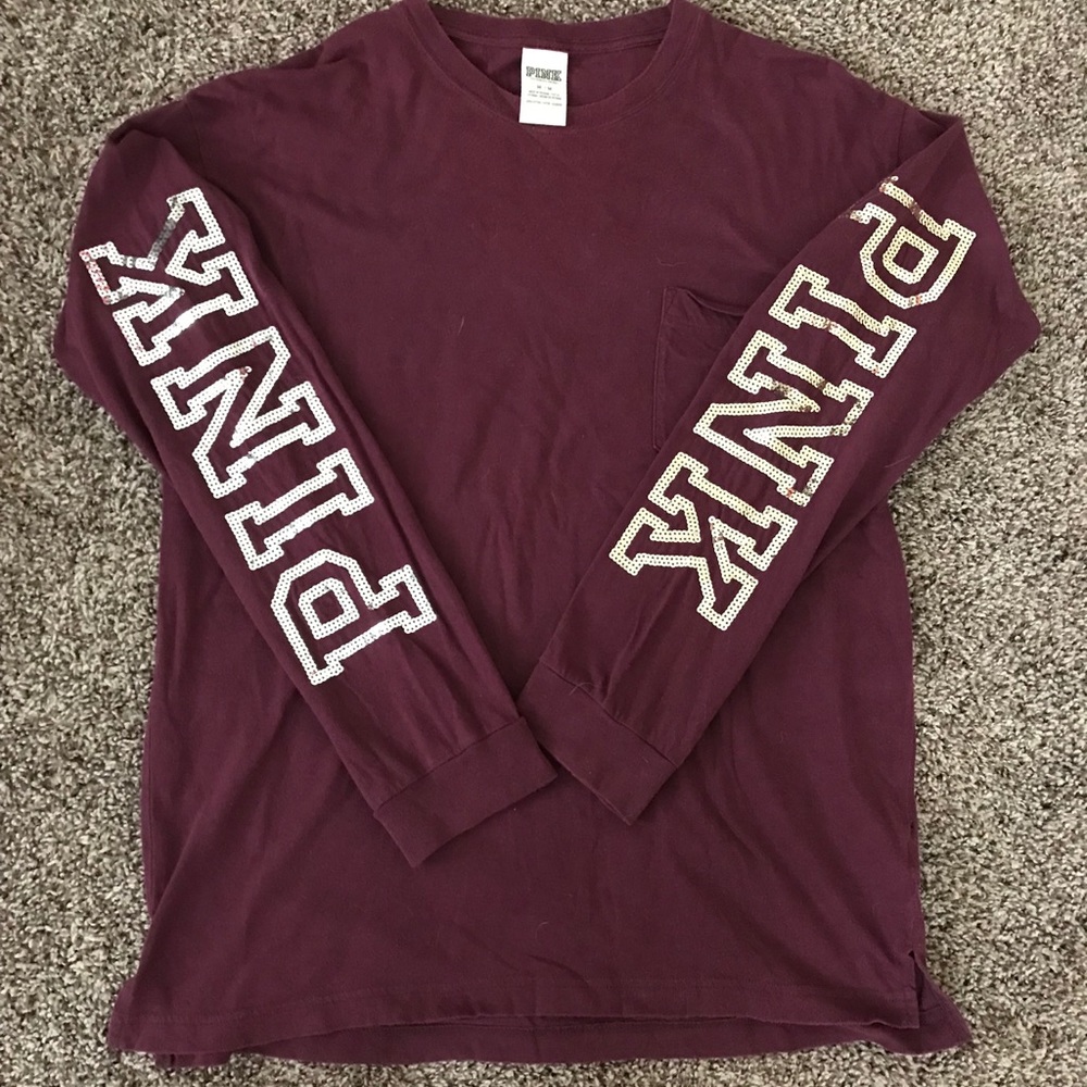 Victoria Secret PINK maroon long sleeve T-shirt